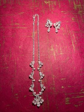 David's Bridal Silver Crystal Drop Necklace and Earrings Set